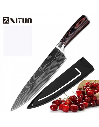 XITUO cuchillo de chef de alta calidad 7CR17 acero inoxidable de alto carbono serie japonesa Damasco láser patrón Chef 8-En cuch