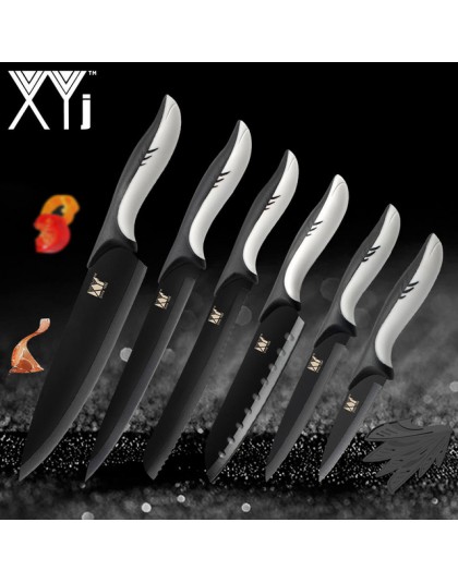 XYj utensilios de cocina cuchillos de acero inoxidable herramientas de corte de hoja negra Santoku Chef rebanar pan herramientas