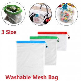 Bolsas de malla reutilizable de 3 tamaños bolsas lavables para almacenamiento de compras de frutas verduras juguetes diversos or
