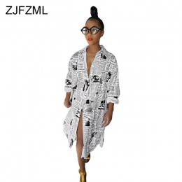 ZJFZML Casual impreso camiseta vestido de mujer blanco de manga larga frente partido Casual amarillo Turn-Down Collar botones ve