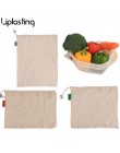Bolsas reutilizables para productos de algodón hogar cocina frutas y verduras bolsas de malla con cordón lavable a máquina respe