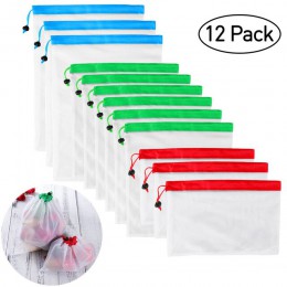 12 Uds malla reutilizable Bolsas para productos lavables bolsas respetuosas con el medio ambiente para el almacenamiento de la c