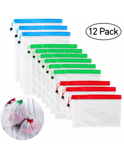 12 Uds malla reutilizable Bolsas para productos lavables bolsas respetuosas con el medio ambiente para el almacenamiento de la c