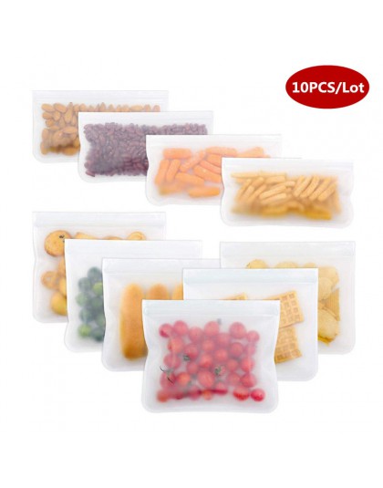 10 unids/set bolsa de almacenamiento de silicona contenedores de almacenamiento de alimentos reutilizables bolsas de almacenamie