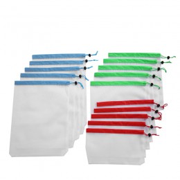 15 Uds malla reutilizable bolsas de producción bolsas lavables para el almacenamiento de la compra de frutas verduras juguetes d