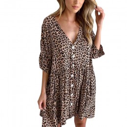 Vestido corto sexi estampado de leopardo de verano para mujer cuello en V suelto Casual vestidos Sexy fiesta playa vestido