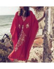2019 Indie Folk encaje con cuello en V manga de murciélago verano playa vestido Túnica de algodón mujeres ropa de playa caftán M