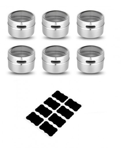LMETJMA latas de especias magnéticas de acero inoxidable tarro de especias con pegatinas juego de sal y pimienta sazonadores KC0
