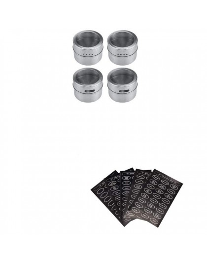 Tarros de especias magnéticos de acero inoxidable Set de latas con tapa transparente etiquetas tarros de especias magnéticas org