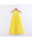 Nuevo verano mujeres dulce sin mangas amarillo plisado Vestido Mujer dobladillo volantes halter vestidos casual suelto chic vest
