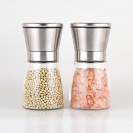 Molinillo de molino de sal de KONCO 2 piezas, juego de molinos de pimienta de acero inoxidable con cerámica ajustable con cuerpo