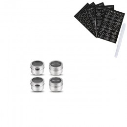 Tarros de especias magnéticos LMETJMA con etiquetas de especias rusas Set de latas de especias magnéticas de acero inoxidable en