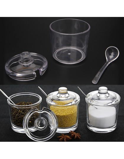 OOTDTY lata de condimento acrílico transparente con cuchara tarro de especias para azúcar sal pimienta en polvo suministros de c