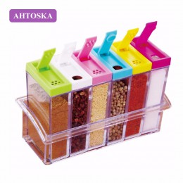 AHTOSKA 6 piunids/lote juego de botellas de plástico para condimento caja de almacenamiento contenedor de sal de cocina y agitad