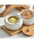 Suministros de cocina condimentos tarro de cerámica cruet botella de sal y pimienta bandeja de bambú cocina herramienta de sazon