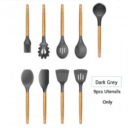9 unids/set utensilios de cocina de silicona utensilios de cocina mango de madera de silicona cuchara cepillo cucharón antiadher