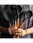 Herramientas de cocina de silicona juegos de cocina cuchara de sopa espátula pala antiadherente con mango de madera diseño espec