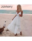 JaMerry Boho bordado blanco sexy encaje Mujer verano maxi vestido Spaghetti strap algodón vestidos vacaciones Fiesta vestidos la