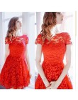 Encaje Patchwork vestidos huecos mujeres elegante impreso cuello redondo vestido femenino sólido manga corta transpirable vestid