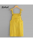 ROMWE Corduroy mono vestido con bolsillo de verano amarillo sin mangas correas Pinafore mujeres Casual liso recto Vestido corto
