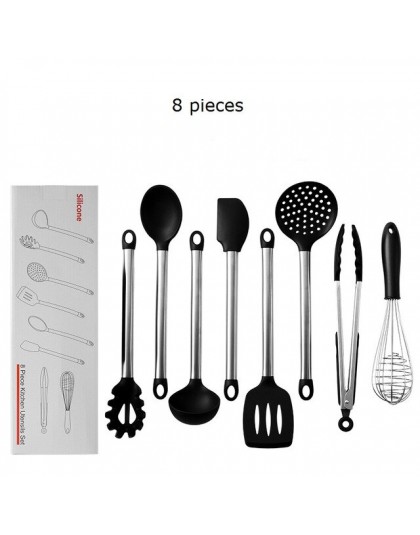 9 Uds. De acero inoxidable de grado alimenticio cuchara de cocina de silicona cuchara de sopa espátula para huevos Turner utensi