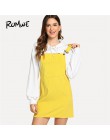 ROMWE Corduroy mono vestido con bolsillo de verano amarillo sin mangas correas Pinafore mujeres Casual liso recto Vestido corto