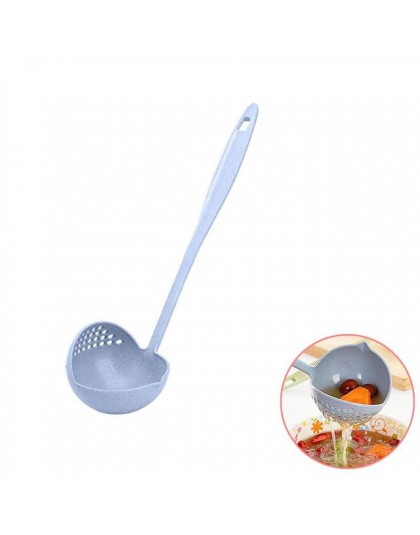 2 en 1 de mango largo sopa cuchara colador casa filtro herramientas de la cocina de paja de trigo de cucharón de la vajilla de c