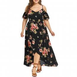 5XL alto mujeres Sexy cuello en V Vintage flores negras estampado talla grande vestido sin espalda vendaje de encaje largo Irreg