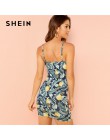 SHEIN Allover piña Tropical estampado camisola vestido Multicolor sin mangas Mini vestidos mujeres verano vacaciones playa vesti