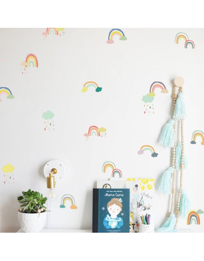 Tofok 18/24 uds/set de pegatinas de pared de arco iris de dibujos animados transparente PVC para habitación de los niños pegatin