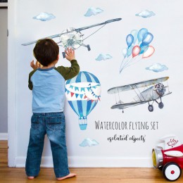 Acuarela aeroplano globo de aire caliente pegatina de pared niños habitaciones de bebé decoración del hogar PVC Mural calcomanía
