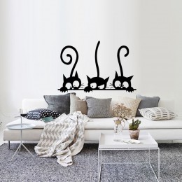 Tres gatos graciosos animales pegatina de pared habitación del hogar PVC pegatinas de ventana Mural DIY decoración extraíble 3D 