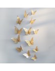 12 unids/set pegatinas de pared 3D mariposa papel hueco 3 tamaños de oro plateado para Pegatinas de nevera fiesta en casa decora