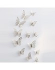 12 unids/set pegatinas de pared 3D mariposa papel hueco 3 tamaños de oro plateado para Pegatinas de nevera fiesta en casa decora
