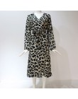 Vestido de leopardo 2019 mujeres Vintage Vestido largo de playa suelto de manga larga con cuello en V profundo línea a Sexy vest