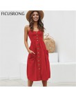 Elegante botón mujeres vestido lunares rojo algodón Midi vestido 2019 verano Casual Mujer talla grande señora playa vestidos FIC
