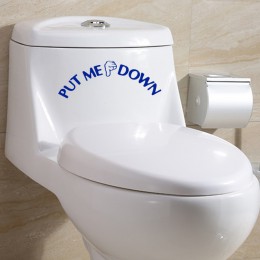 Etiqueta de la pared del asiento del inodoro del baño divertido de la etiqueta de la mano del gesto para poner ME DOWN