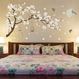 187*128cm pegatinas de pared de árbol de gran tamaño pájaros flores decoración del hogar fondos de pared para sala de estar dorm