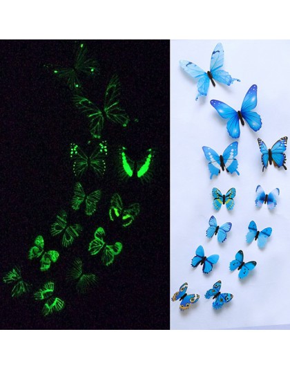 12 unids/set mariposa luminosa pegatina de pared Sala mariposas para decoración de fiesta de boda hogar 3D pegatinas de nevera p