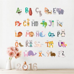 Dibujos Animados jungla salvaje 26 letras alfabeto animales pegatinas de pared para niños habitaciones decoración del hogar niño