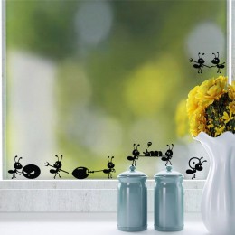 Pegatinas de pared de dibujos animados de hormigas negras para habitaciones de Niños de vidrio para decoración del hogar decorac