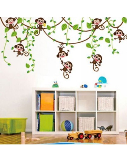 Vinilo removible Monkey dormitorio pared calcomanía Mural jungla cuarto de niños mono chico decoración para el hogar