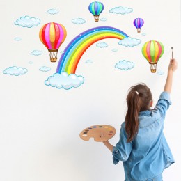 Pegatinas de pared de globo de aire caliente de nubes de arco iris de dibujos animados para niños habitaciones de bebé decoració