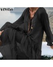 VONDA bohemio mujer Maxi Vestido 2019 verano Sexy cuello en V playa Vestido Casual transparente suelto Vintage Vestido en capas 