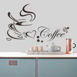 Taza de café con corazón vinilo cita restaurante cocina pegatinas de pared extraíbles DIY decoración para el hogar pared arte MU