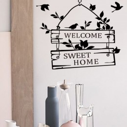 Bienvenido dulces frases para el hogar pegatinas de pared decoración del hogar sala de estar puerta signo pájaros Pared de vid f