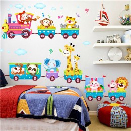 Lindo Animal de dibujos animados mono jirafa tren pared adhesivo de vinilo extraíble etiqueta arte mural bricolaje hogar bebé ha