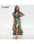 Simplee vestido estampado de leopardo para mujer verano fajas largo verde split floral estampado playa vestido Sexy vacaciones m