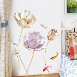 Estilo chino flor 3D papel tapiz pegatinas de pared sala de estar dormitorio baño decoración del hogar cartel de decoración