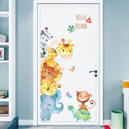 Divertidos animales amigos fiesta vinilo pegatinas para la pared de la habitación de los niños dormitorio puerta decoración de l